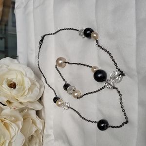 White House Black Market beaded necklace graphite chain